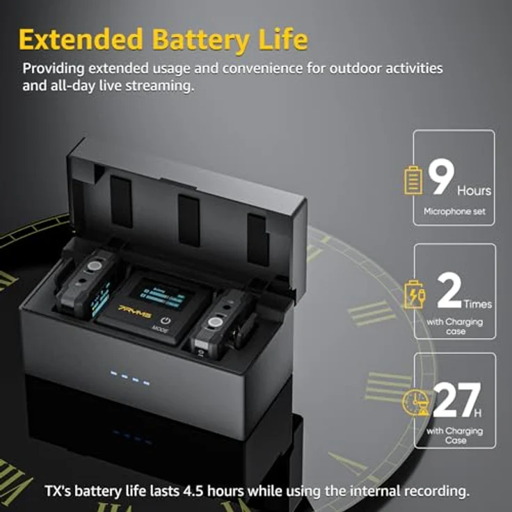 7RYMS DW30 Kabelloses Lavalier-Mikrofon – 16 GB interne Aufnahme, Lav-Mikrofoneingang, USB-C-Ausgang, 2,4 GHz kabelloses Mikrofon für Kamera, Telefon, PC – ideal für Vlogging, Live-Streaming und – Bild 4