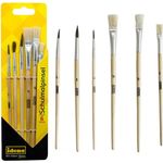 Idena Malpinsel Idena 60104, Schulpinsel Set in 6 Größen mit 3 Rundpinsel & 3 Borstenpinsel, unlackiertes Holz