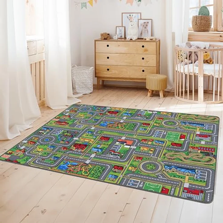 Primaflor Interaktiver Kinderteppich Streets, Straßenmotiv 140 x 200 cm, Anti-Schmutz-Ausrüstung, für Kinderzimmer, Made in Europe – Bild 1