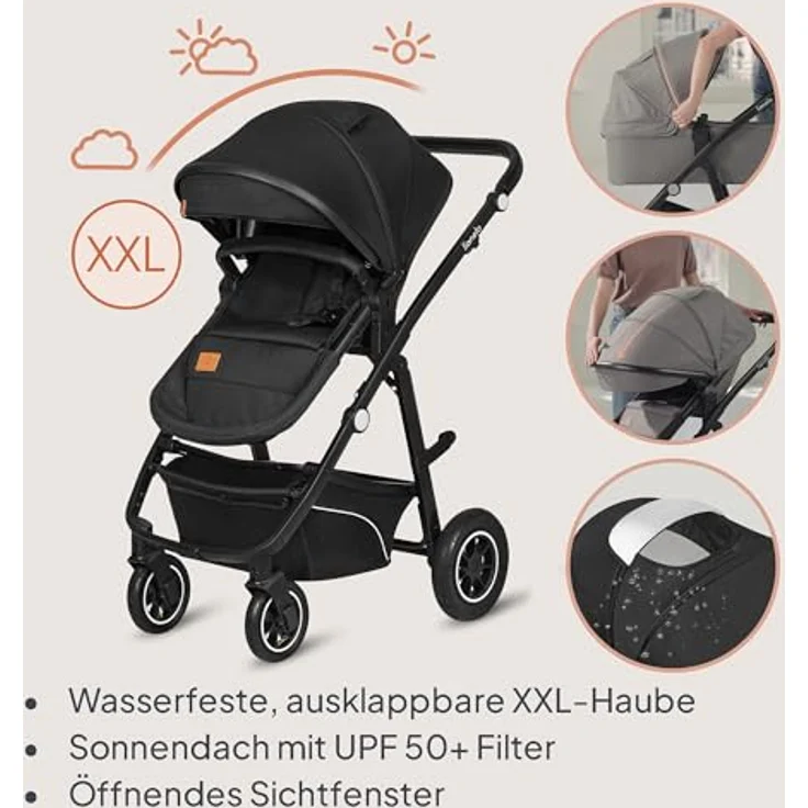 Lionelo Bianka, 3 in 1 Kombikinderwagen mit Autositz, Buggy und Reisewiege, ADAC-zertifiziert, grau – Bild 6