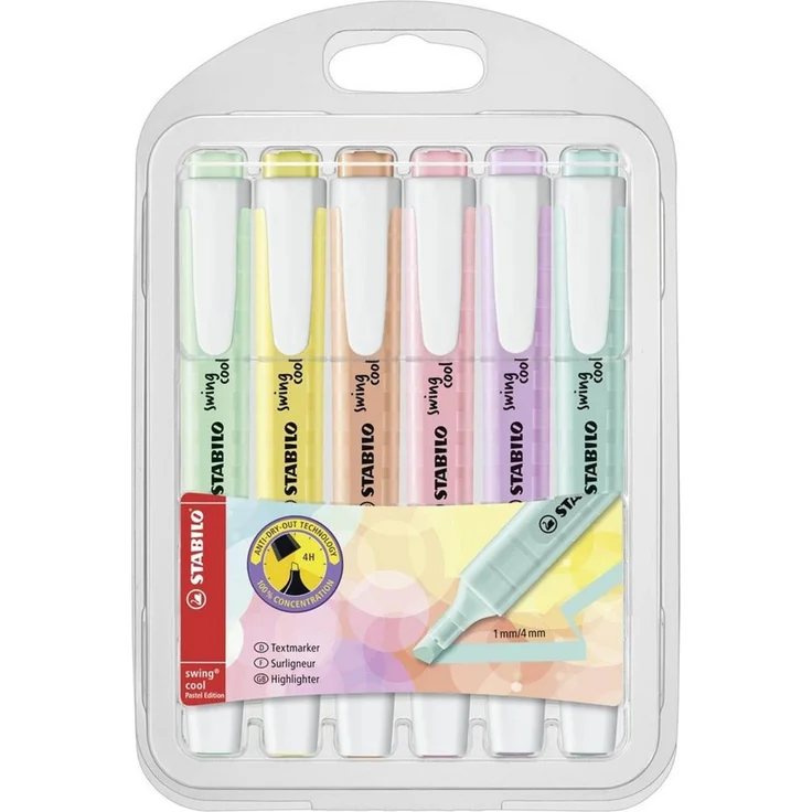 STABILO swing cool Pastell Textmarker, 1+4 mm Strichstärke, 6er Etui mit Anti-Dry-Out Technologie – Bild 1