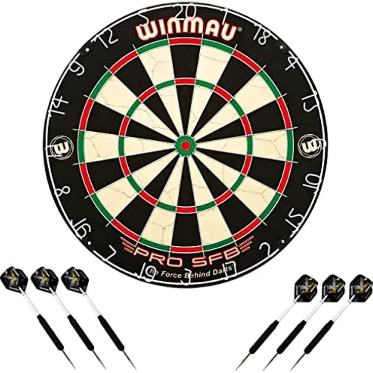 Winmau PRO-SFB Dartboard Set, inklusive 2 Satz Steeldarts, traditionelle Sisalfasern, turniertauglich