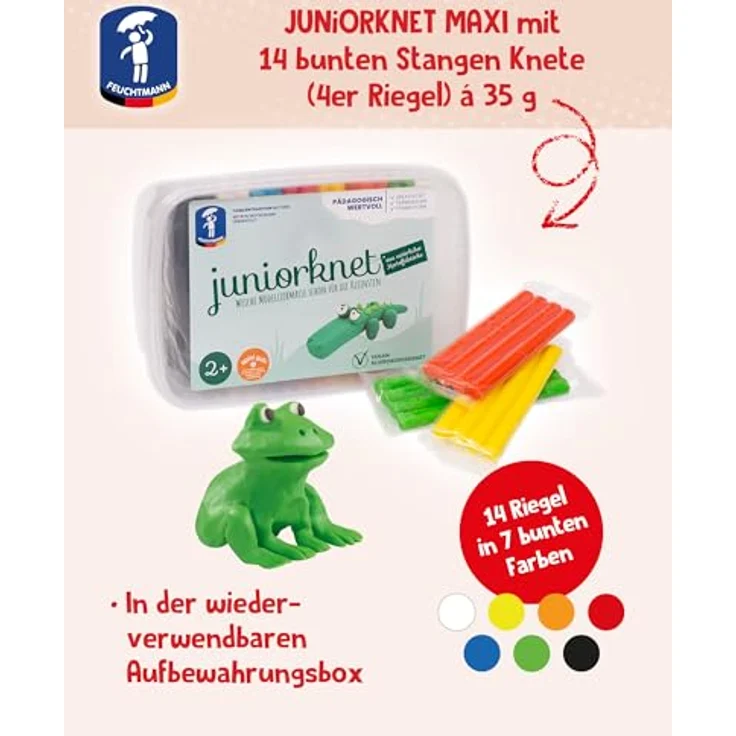 Feuchtmann Modelliermasse JUNiORKNET Maxi, 14 x 35g vegane und glutenfreie Kinderknete nicht trocknend, bunt – Bild 3