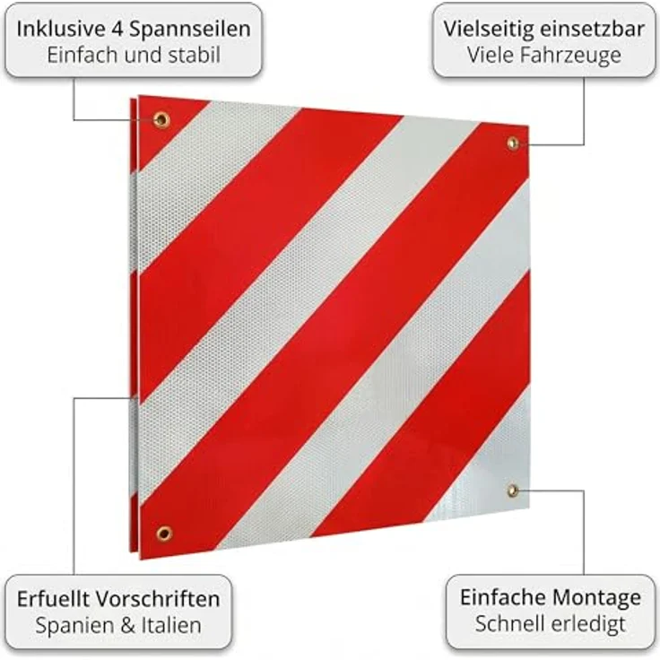 Mucola 2in1 Warntafel Spanien und Italien, Aluminium 500mm, rot-weiß, reflektierend, wetterfest, inkl. 4 Spannseile – Bild 5
