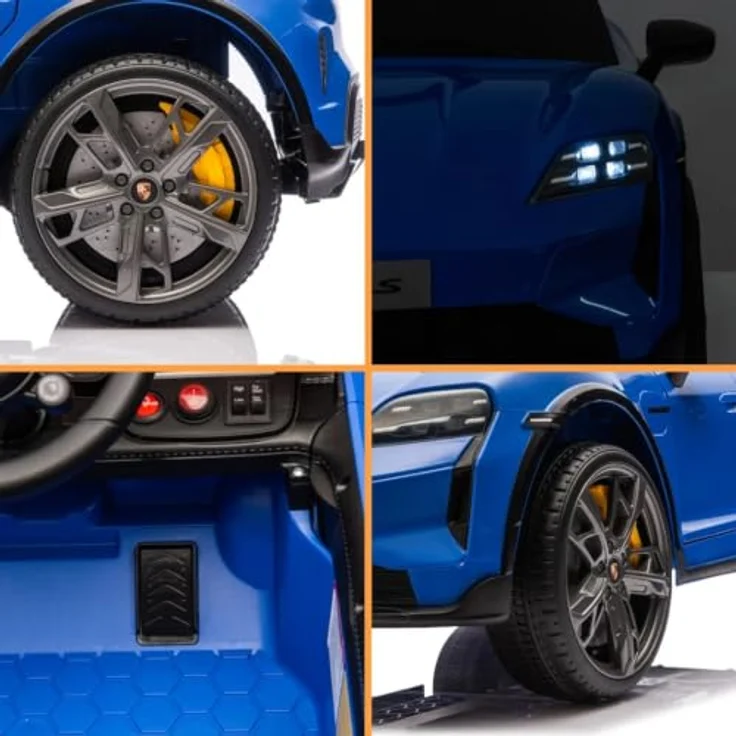 Vrooomy Porsche Taycan Turbo S Kinder Elektroauto, 12V mit Fernbedienung, für 1 bis 5 Jahre, Blau, MP3-Player, LED-Scheinwerfer, sanfter Anlauf – Bild 9