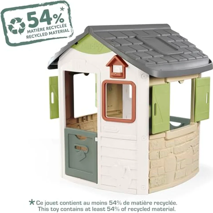 Smoby Jura Lodge Spielhaus, wetterfestes Gartenhaus mit 50% Recycling-Anteil und Vogel-Futterstelle, 115x123x132 cm, für Kinder ab 2 Jahren – Bild 3