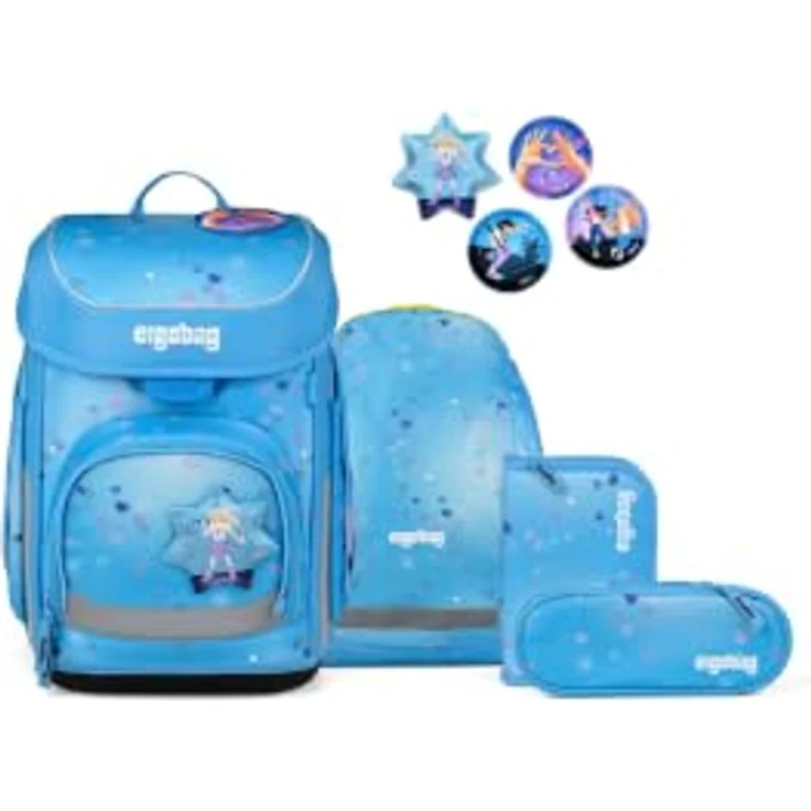 ergobag cubo Schulranzen-Set BühnenfieBär, hochformatiger Schulranzen mit Easy-Click-Verschluss, Rückenansicht, verstellbaren Gurten und recyceltem, wasserabweisendem Material – Bild 1