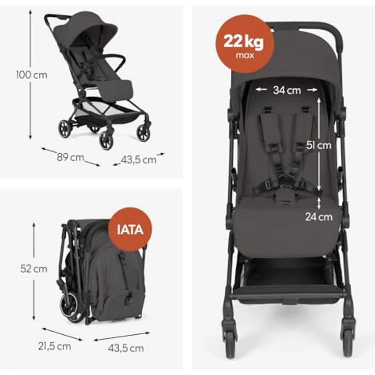 Hauck Reisebuggy Lite N Care, ultraleichtes Carbon-Gestell, Dark Anthracite, IATA-kompatibel, inkl. Gratis Mobilitätsgarantie – Bild 5
