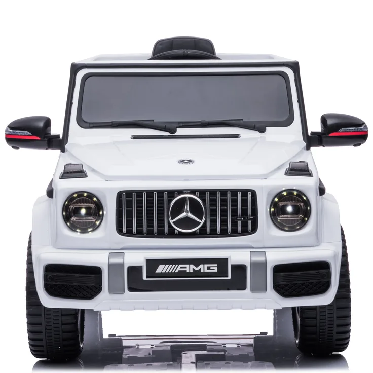 Mercedes G63 AMG, Kinderelektroauto mit Fernbedienung, geeignet ab 3 Jahren, weiß, 5 km/h, 120 min Fahrzeit, 30 kg Belastbarkeit, EVA-Räder, LED-Lichter