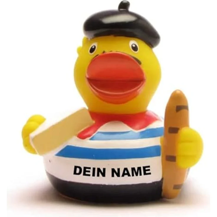 Duckshop Badeente - personalisierbar (Frankreich Ente) mit eigenem Wunschtext, 8 cm aus Vinyl – Bild 1