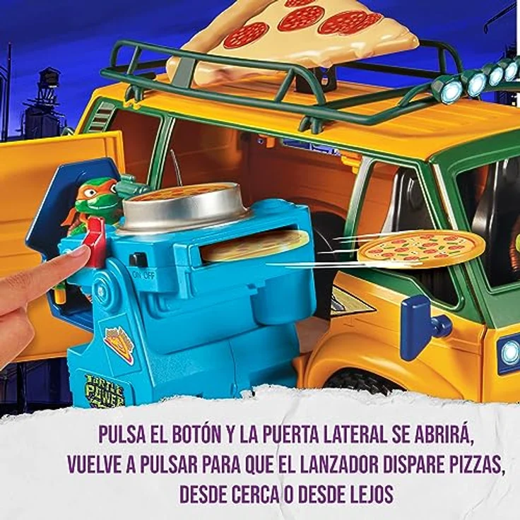 Giochi Preziosi Caravana Teenage Mutant Ninja Turtles Pizzawagen, detailreiches Fahrzeugspielzeug mit Platz für bis zu vier Figuren, beweglichen Teilen und integriertem Pizzaofen-Fach – Bild 4