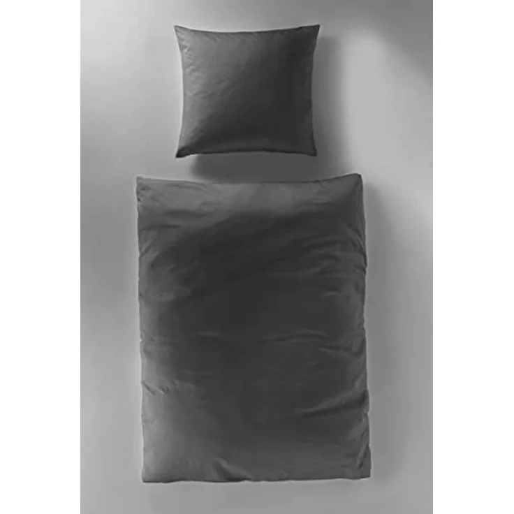 Bierbaum hochwertige Uni Fein Biber Bettwäsche 2 tlg. 155x220cm einfarbig Anthrazit 100% Baumwolle – Bild 5