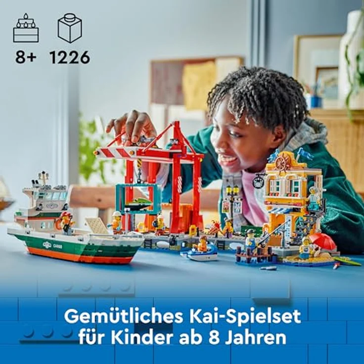 LEGO® Konstruktionsspielsteine Hafen mit Frachtschiff (60422), LEGO City, (1226 St), Made in Europe – Bild 3