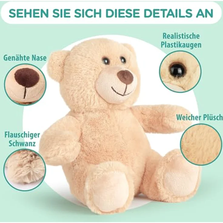 LotFancy Teddybär Plüschtier, 25 cm Klein Braunbär, weiches Kuscheltier aus Plüsch, ideales Geschenk für Kinder und Freundinnen, Geburtstag und Valentinstag, hellbraun – Bild 4