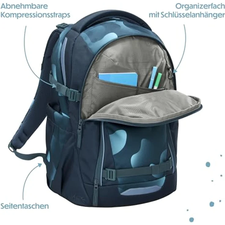 coocazoo Schulrucksack Mate - 44 cm, ergonomisch mit 30 Litern Volumen, Farbe Aqua Flow – Bild 8