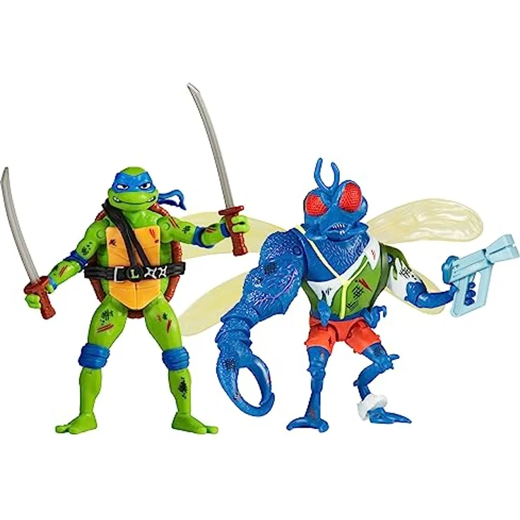 Playmates Teenage Mutant Ninja Turtles Leonardo vs. Super Fly, Actionfiguren 2er-Pack mit 12 Gelenkpunkten und Hintergrunddiorama, 11 cm und 10,8 cm – Bild 2