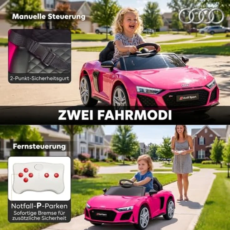 AIYAPLAY Audi R8 Spyder Kinder Elektroauto 12V mit Fernbedienung und Lithium-Akku, sanftes Anfahren und Musik – Bild 4