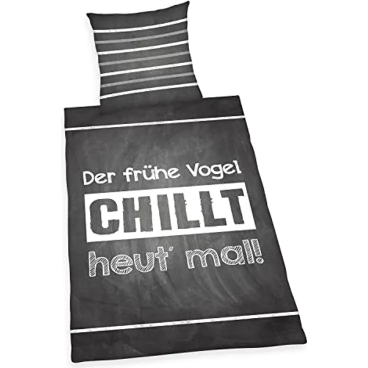 Herding Sprüche Bettwäsche, Kopfkissenbezug ca. 80x80 cm, Bettbezug ca. 135x200 cm, mit leichtläufigem Reißverschluss, 100% Baumwolle, Renforcé