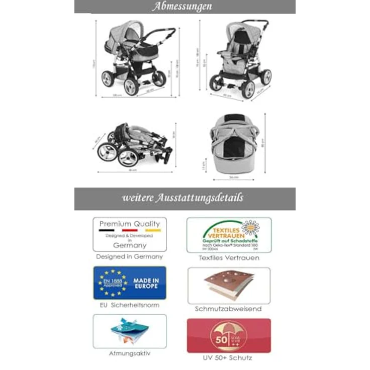 14 teiliges Qualitäts-Kinderwagenset 2 in 1 „FLASH“ in 38 Farben: Kinderwagen + Buggy - 14 teiliges Megaset in 38 tollen Farben – Bild 8