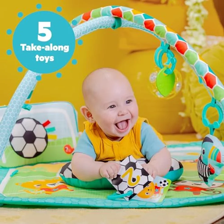 Bright Starts Grip & Kick Activity Gym, Spielbogen mit Licht- und Soundeffekt, abwaschbare Matte, 30 Melodien, für Neugeborene – Bild 6