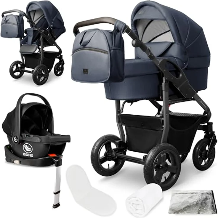 Bergsteiger Capri Kombikinderwagen 4-in-1, Babywanne, Sportsitz, i-Size Babyschale, Isofix-Station, höhenverstellbar, faltbar, Luftreifen, Zubehör – Bild 1
