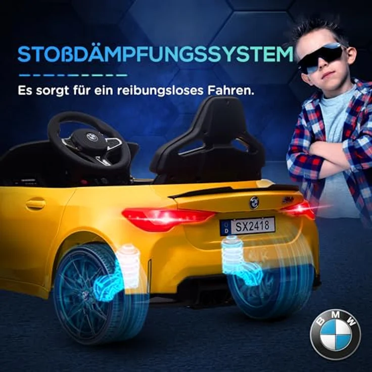 AIYAPLAY Elektro-Kinderauto BMW M4 Gelb, Belastbarkeit 25 kg, für Kinder 3-5 Jahre, mit Fernsteuerung und Musikfunktion – Bild 6