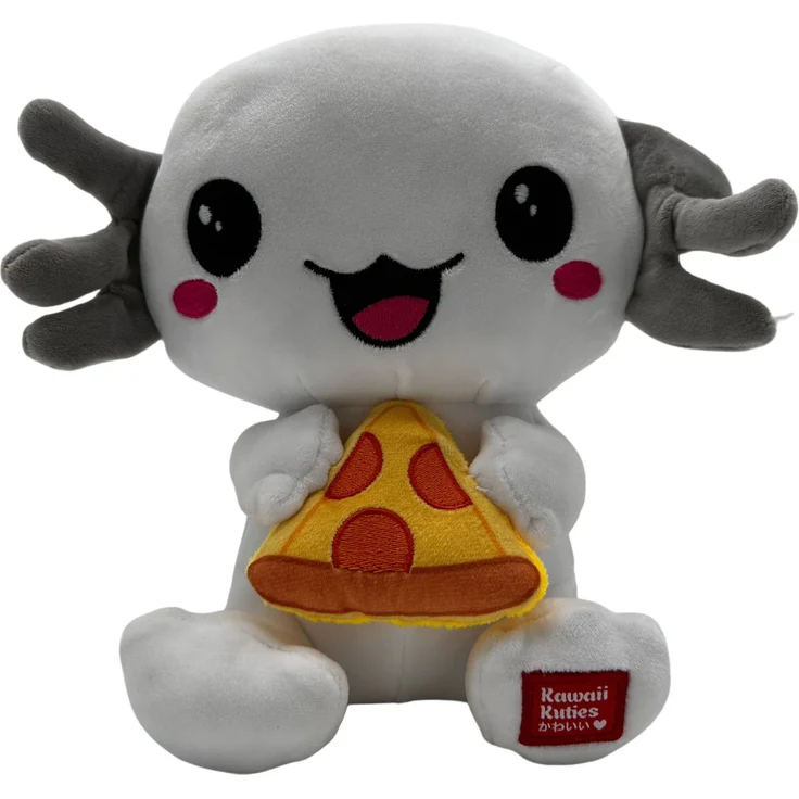 Kawaii Kuscheltier Axolotl Plüsch 24 cm weiß grau, Wassertier mit gestickten Elementen