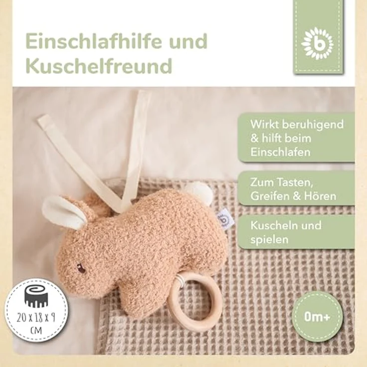 Bieco Musikspieluhr Hase Fine, 20 cm Bouclé Kuscheltier mit Brahms Wiegenlied, fördert das Einschlafen ab Geburt – Bild 2