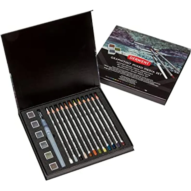 Derwent Graphitint Mischtechnik-Farbset, 19er-Set mit weichen Buntstiften und wasserlöslichen Farben in Port, Aubergine, Dark Indigo und mehr, Geschenkbox, ideal zum Zeichnen und Skizzieren, 2305949