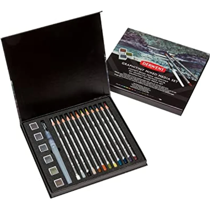 Derwent Graphitint Mischtechnik-Farbset, 19er-Set mit weichen Buntstiften und wasserlöslichen Farben in Port, Aubergine, Dark Indigo und mehr, Geschenkbox, ideal zum Zeichnen und Skizzieren, 2305949 – Bild 1