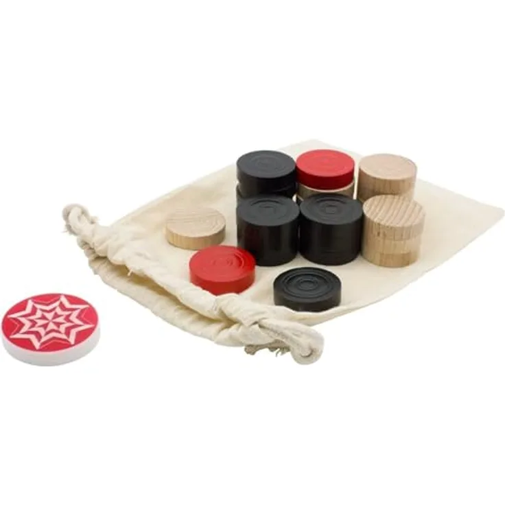 GICO Carrom Steine Komplettsatz Standard Class, Holzspielsteine mit 11 schwarzen, 11 natürlichen und 2 roten Steinen, inklusive Striker, 2102