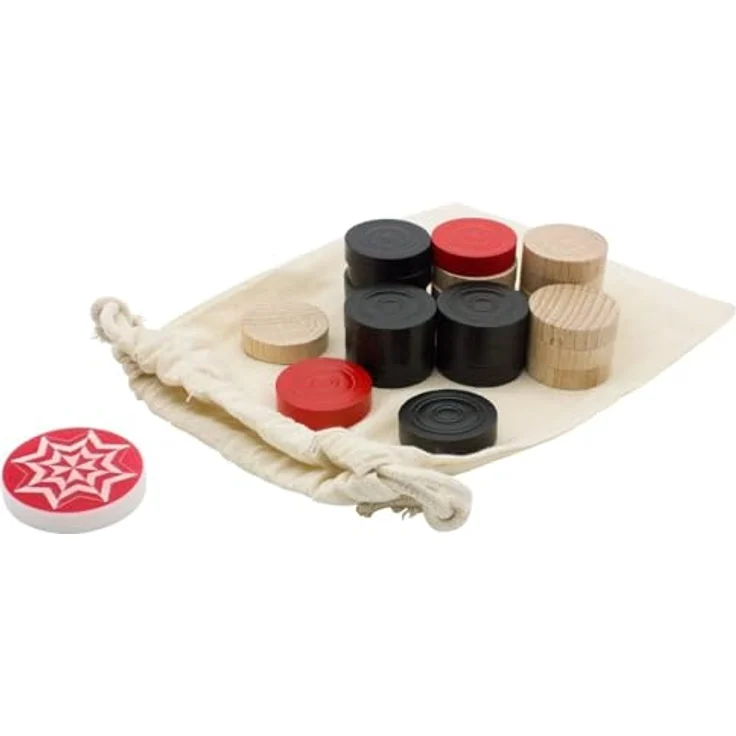 GICO Carrom Steine Komplettsatz Standard Class, Holzspielsteine mit 11 schwarzen, 11 natürlichen und 2 roten Steinen, inklusive Striker, 2102 – Bild 1