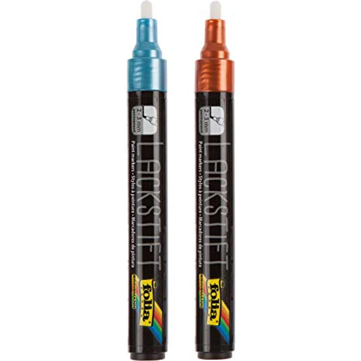 folia 1849 - Lackstifte, 2er Set, Strichstärke 2 - 3 mm, kupfer und eisblau, wasserfest und lichtecht, zum Beschriften und Verzieren – Bild 3