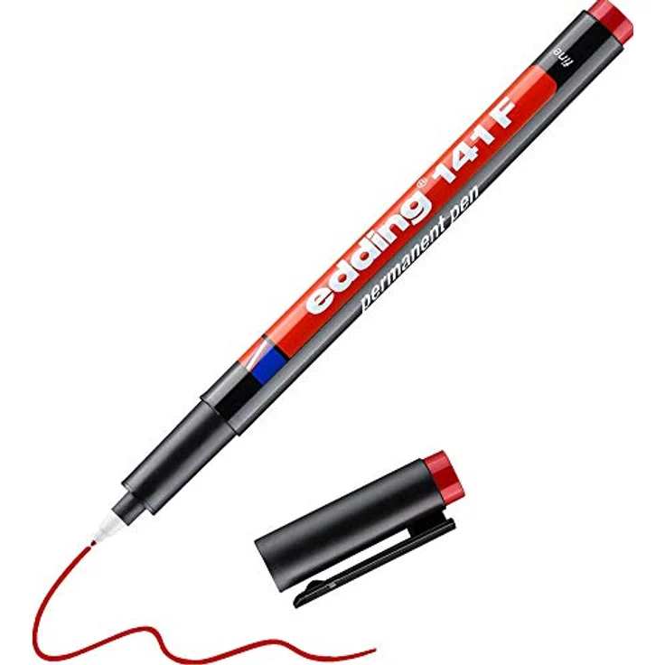 edding 141 F Permanenter Folienschreiber - rot - 1 Stift - Rundspitze 0,6 mm - Stift zum Schreiben auf Glas, Kunststoff, Folien und glatten Oberflächen - schnelltrocknend, wisch- und wasserfest – Bild 1