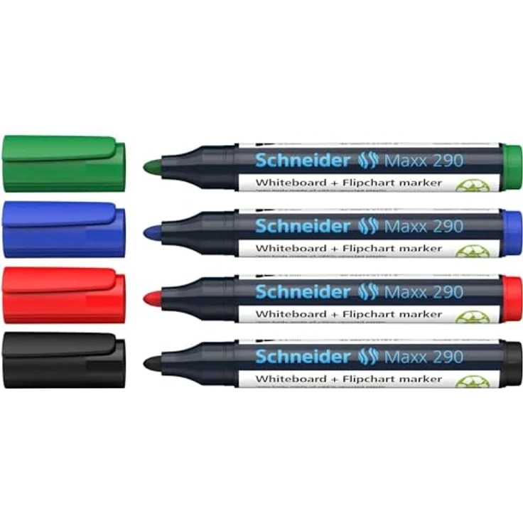 Schneider Maxx 290 Whiteboard- und Flipchart-Marker, farbsortiert, 2,0 - 3,0 mm, 4 St., schwarz, blau, rot, grün – Bild 1