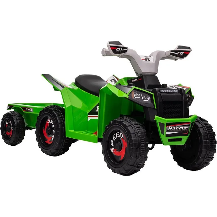 HOMCOM Elektro-Kinderquad Elektro-Quad, Kinderfahrzeug mit Anhänger, abriebfeste Räder, Grün, Belastbarkeit 25 kg