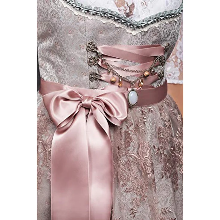 Edelnice Dirndl Aurelie, Midi Dirndl mit Jaquardstoff und Spitzenschürze, zart rose – Bild 5