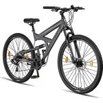 Licorne Bike Strong 2D Premium Mountainbike in 26, 27.5 und 29 Zoll Fahrrad für Jungen Mädchen Damen und Herren Scheibenbremse vorne und hinten 21 Gang Schaltung Vollfederung (29 Zoll, Anthrazit)