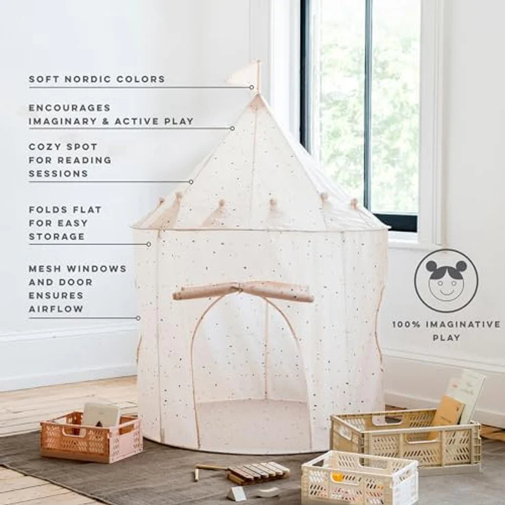 3 Sprouts Spielzelt für Kinder, Indoor Tippi mit vielseitigem Design zur Förderung der Kreativität, Terrazzo Beige – Bild 4