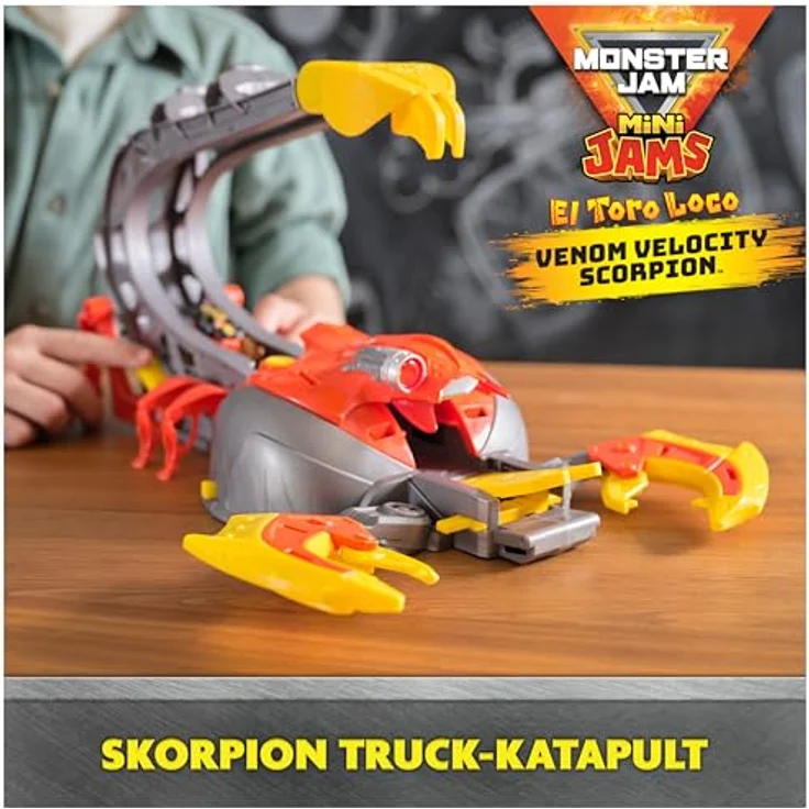 Monster Jam El Toro Loco Venom Velocity Scorpion, Spielset mit 2 Druckguss-Trucks und verstellbarer Rampe, Maßstab 1:87 – Bild 2