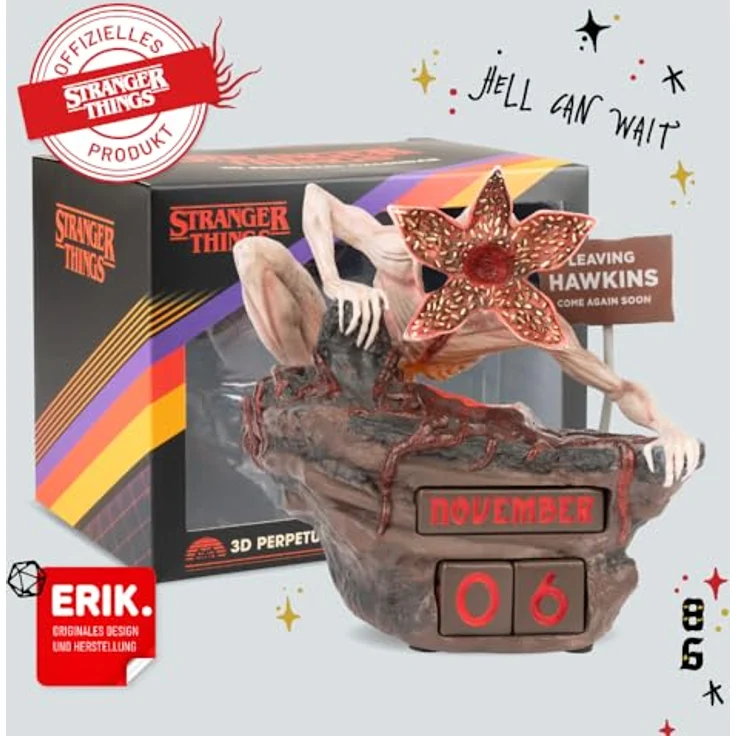 Grupo Erik Stranger Things Demogorgon 3D Ewiger Kalender, handbemalt aus Harz, immerwährendes Datumsmanagement, ideales Geschenk für Fans – Bild 5