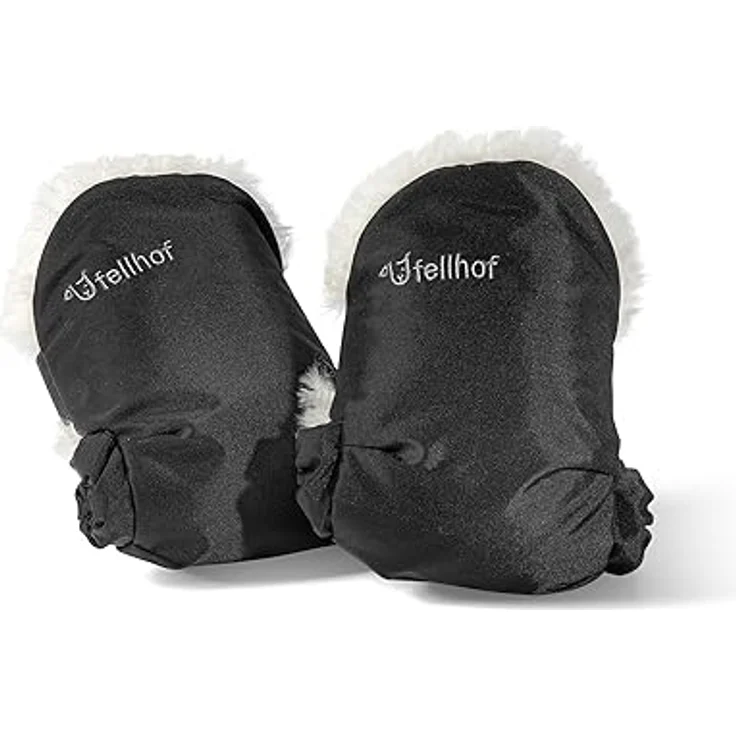Fellhof® Kinderwagen Handwärmer UNI, 100% Merino-Lammfell, wind- und wasserabweisend, reflektierende Streifen, OEKO-TEX® zertifiziert, schwarz – Bild 1