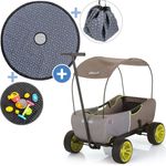 Hauck Toys for Kids Bollerwagen Eco Mobil, faltbar mit Dach und Sitzpolster für 2 Kinder, Transportwagen bis 50 kg, inklusive 2in1 Spielplatzdecke - Forest Green