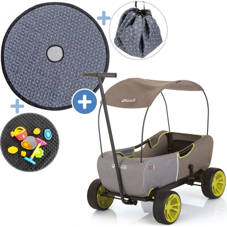 Hauck Toys for Kids Bollerwagen Eco Mobil, faltbar mit Dach und Sitzpolster für 2 Kinder, Transportwagen bis 50 kg, inklusive 2in1 Spielplatzdecke - Forest Green