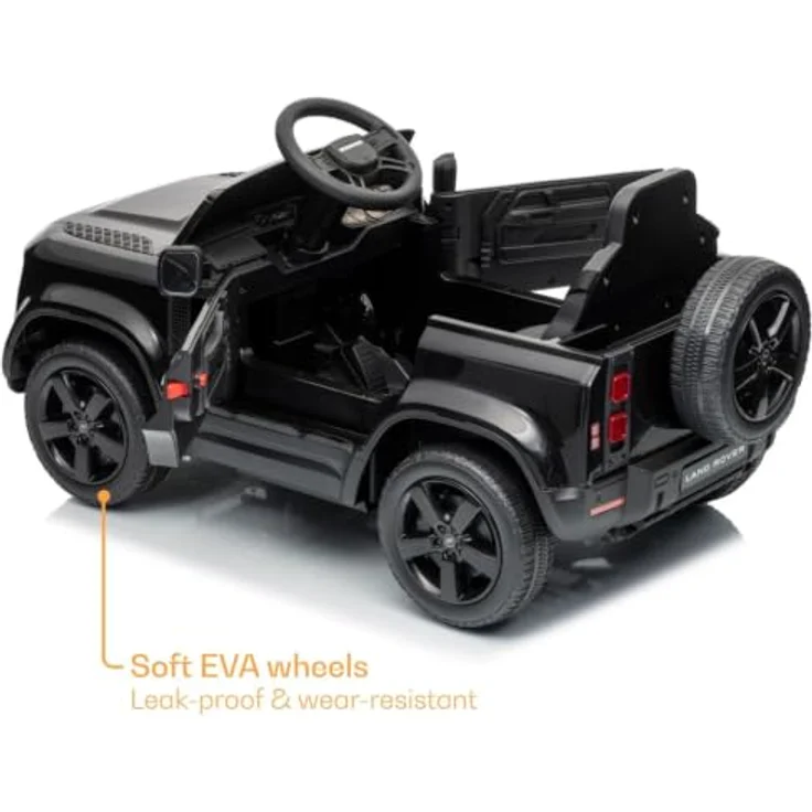 Vrooomy Land Rover Defender 90 Elektro-Kinderfahrzeug 12V mit Fernbedienung, EVA-Rädern, 3-Punkt-Gurt, funktionierenden Türen und MP3-Player – Schwarz – Bild 5