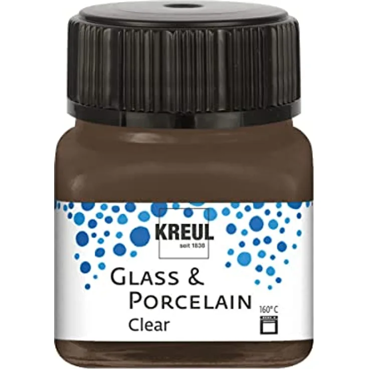 KREUL 16298 - Glass & Porcelain Clear espressobraun, im 20 ml Glas, transparente Glas- und Porzellanmalfarbe auf Wasserbasis, schnelltrocknend, glasklar
