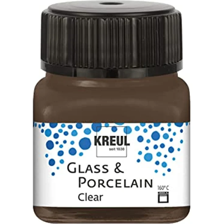 KREUL 16298 - Glass & Porcelain Clear espressobraun, im 20 ml Glas, transparente Glas- und Porzellanmalfarbe auf Wasserbasis, schnelltrocknend, glasklar – Bild 1