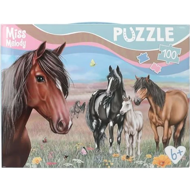 Depesche 13205 Miss Melody - Puzzle 100 Teile, detailreiches Pferde Motiv, ca. 58 x 40 cm, Karton-Koffer mit Tragegriff