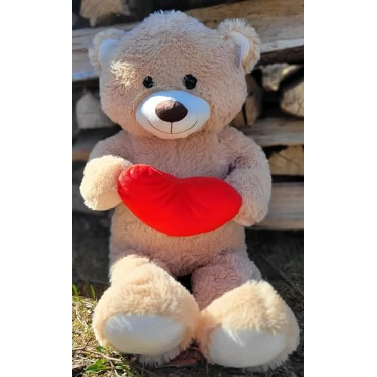 Geschenkestadl XXL Teddybär Creme, Kuschelbär 100 cm mit Herz, ideal zum Kuscheln – Bild 2