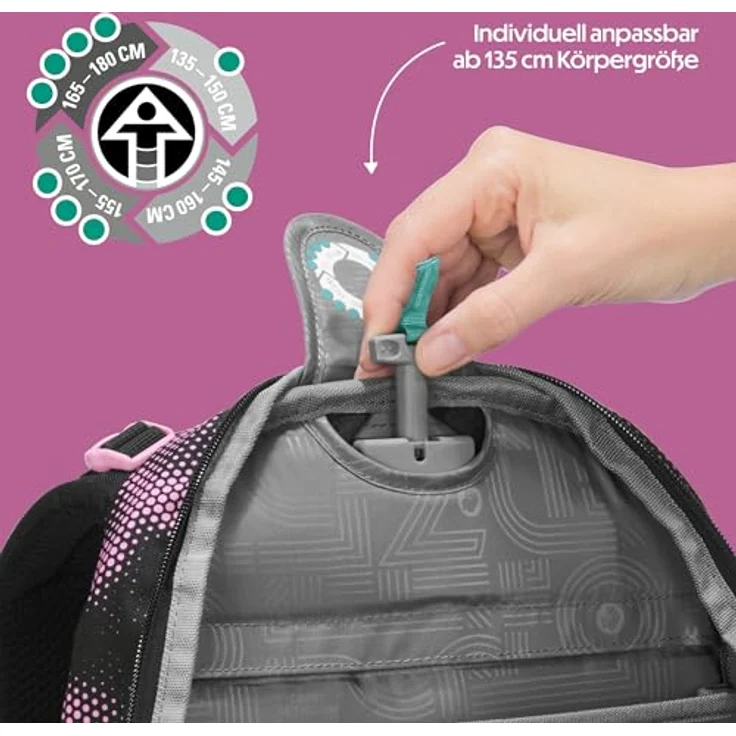 Coocazoo Porter Schulrucksack „Pink Illusion”, ergonomischer & anpassbarer Tornister, schwarz-pink, höhenverstellbar, mit Brust- & Hüftgurt, ab der 3. Klasse – Bild 5